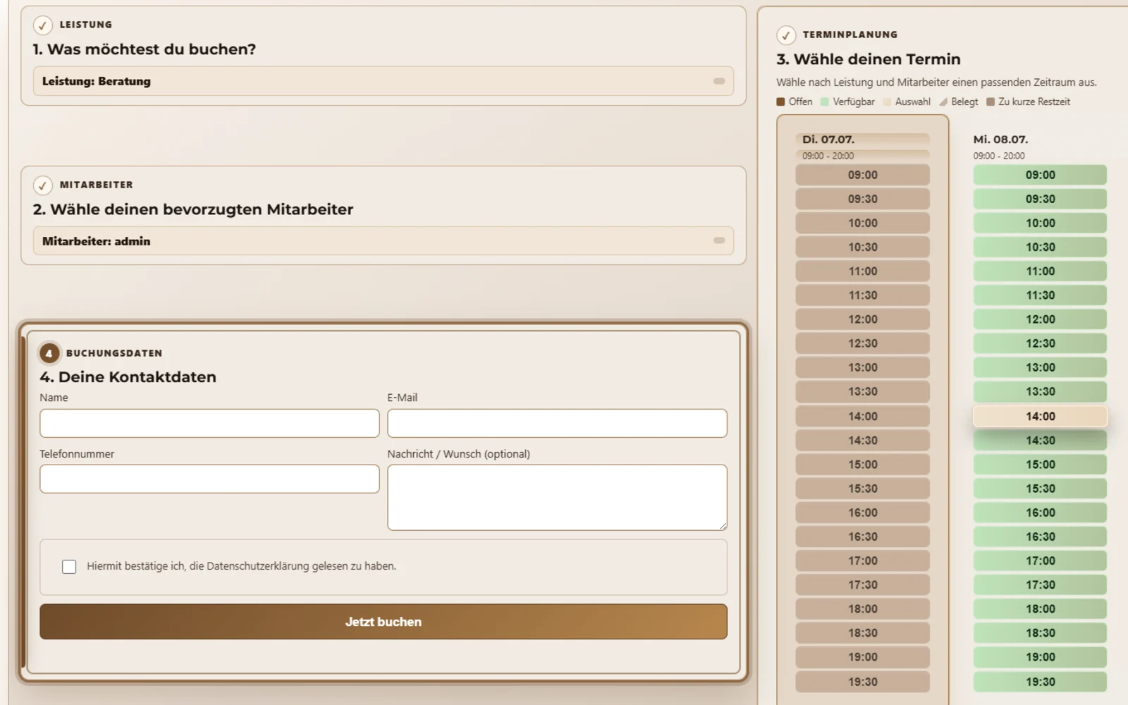 Desktop-Screenshot des Neuro Booking Terminbuchungsformulars